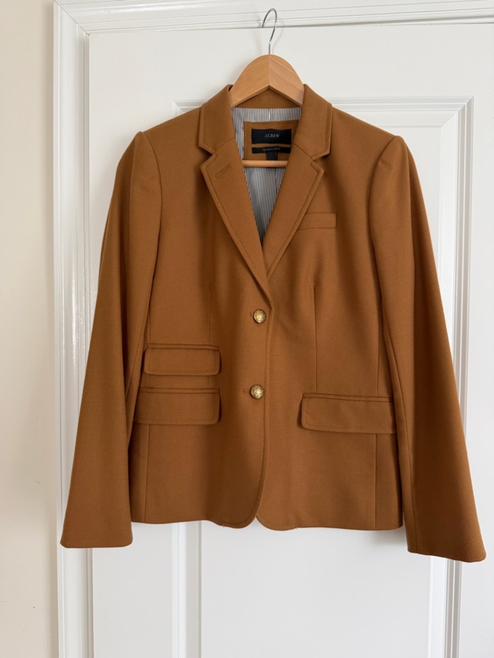 J. Crew Camel Brown Tailored Women's School Boy Blazer with Gold Buttons